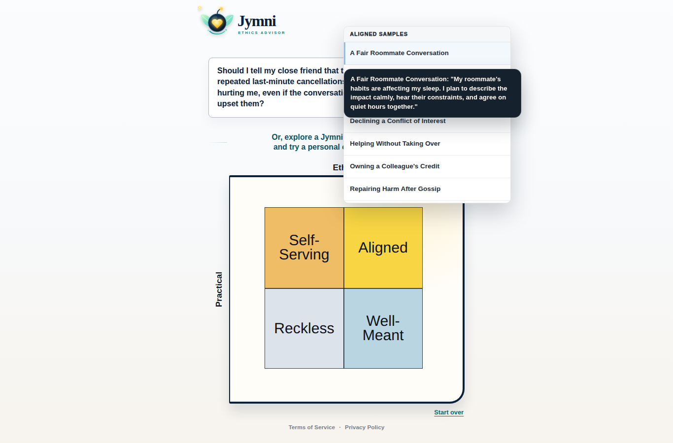 Advisor sample menu open on the Aligned quadrant with several sample cases listed.